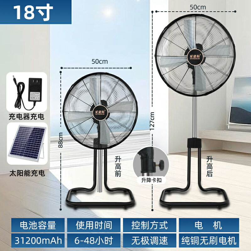 {可打統編 保固一年}威格頓可充電落地扇20寸大風力家用戶外趴地扇蓄電池太陽能坐地扇 0