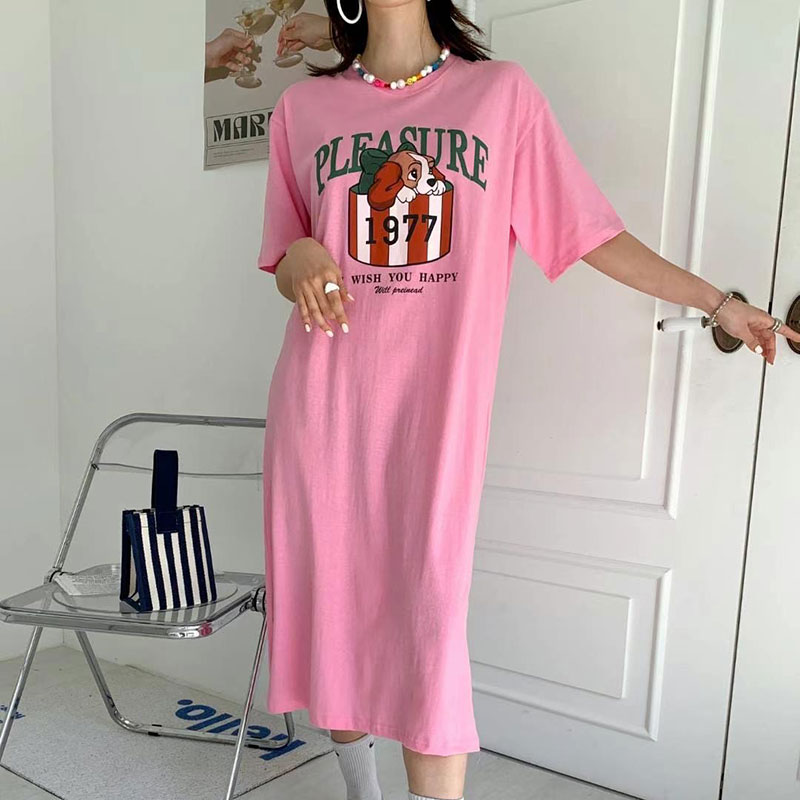 ANNAS 正韓 特價 小姐與流氓 狗狗懶人裙 洋裝 短袖 長裙 長洋 休閒 運動 長版T 顯瘦 寬鬆 棉質 長洋裝 韓國 5