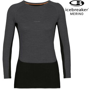 Icebreaker ZoneKnit BF200 女款 網眼透氣保暖圓領長袖上衣/美麗諾羊毛 0A56HD 585 灰/黑