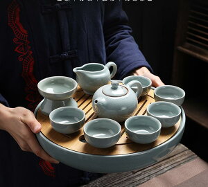 日式陶瓷大號干泡茶盤家用功夫茶具簡約儲水茶臺小型竹托盤圓形款【林之舍】