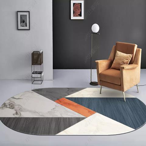 現代簡約異形地毯北歐輕奢客廳橢圓形地毯茶幾墊房間臥室床邊墊子