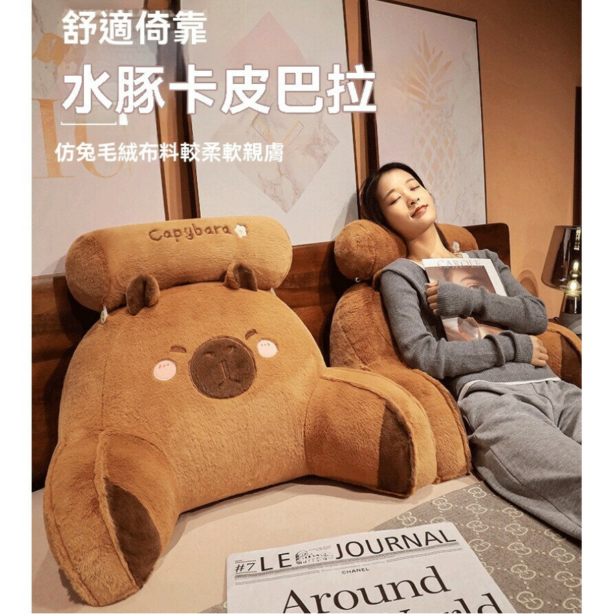 卡皮巴拉靠墊 水豚靠枕 可拆洗 卡皮巴拉抱枕 床頭靠墊 靠背 沙發抱枕 護腰墊 水豚枕頭