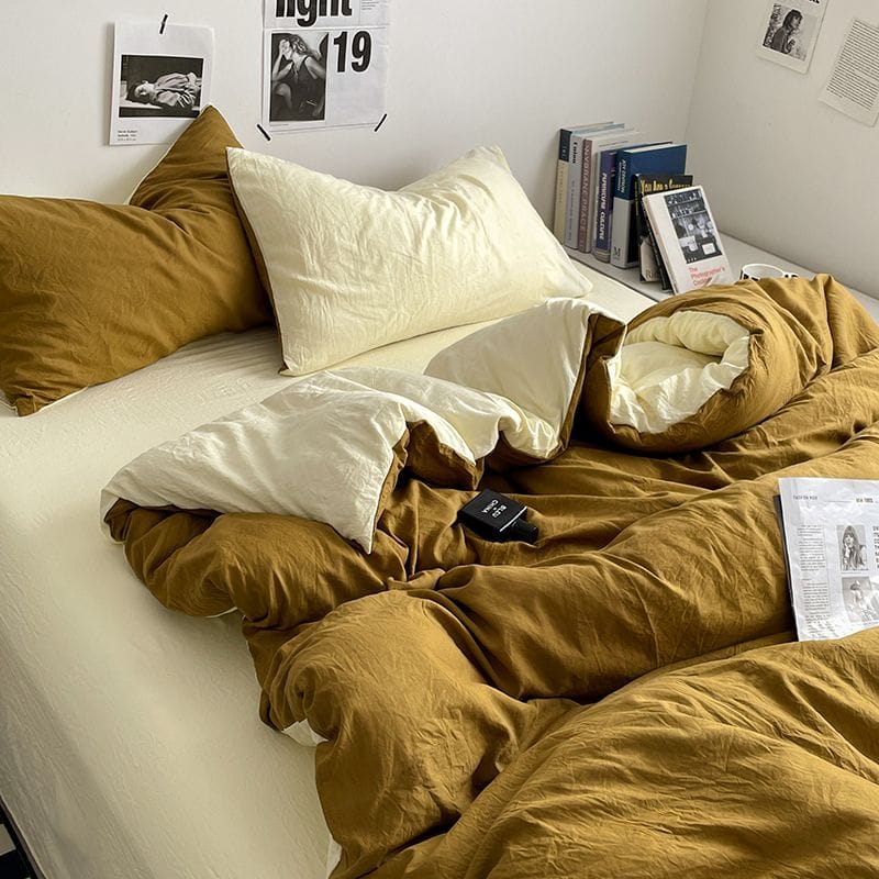 秋季新色系水洗棉四件床包組 瑪瑙起司純色有單人款