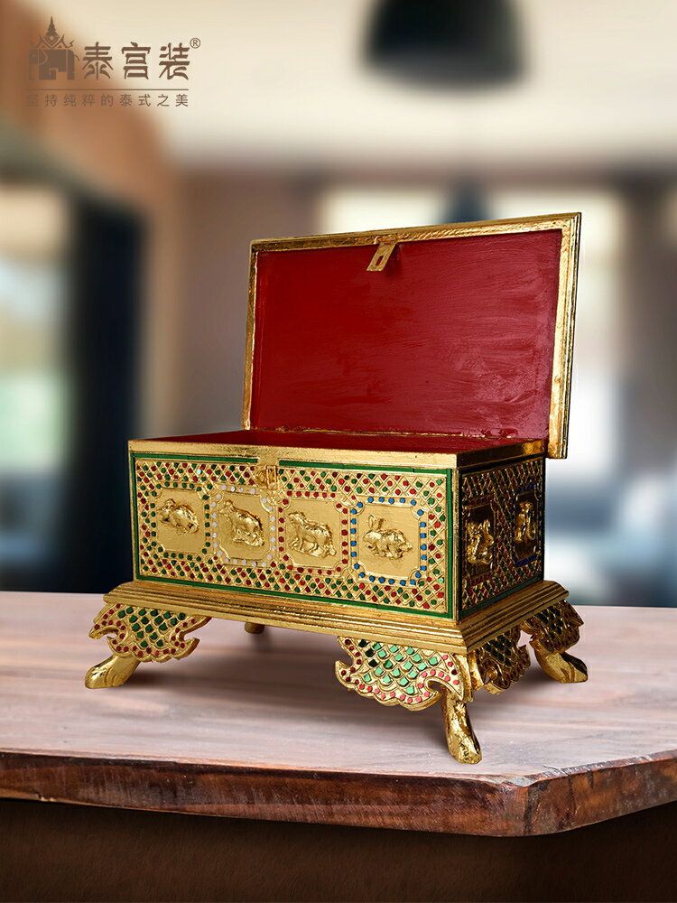 泰宮裝金寶盒儲物東南亞風格擺件實木泰國裝飾品創意家居收納擺件