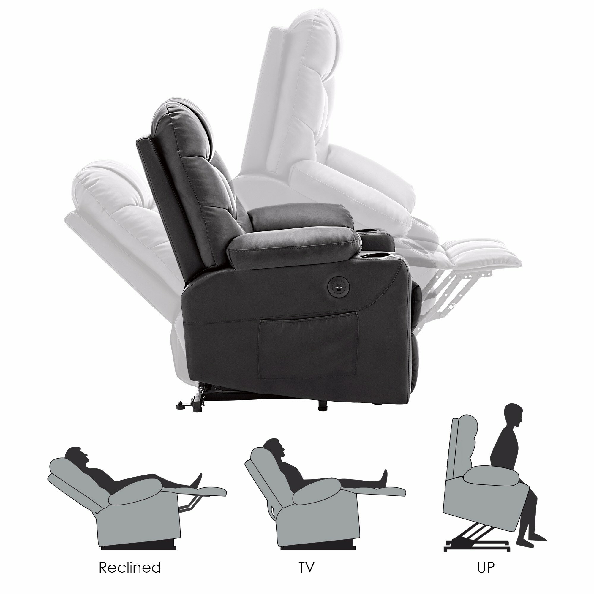 Mcombo Electric Power Lift Recliner Chair Sofa For Elderly 3 Positions 2 Side Pockets And Cup Holders Usb Ports Faux Leather 72 Sold By Mcombo Rakuten Com Shop