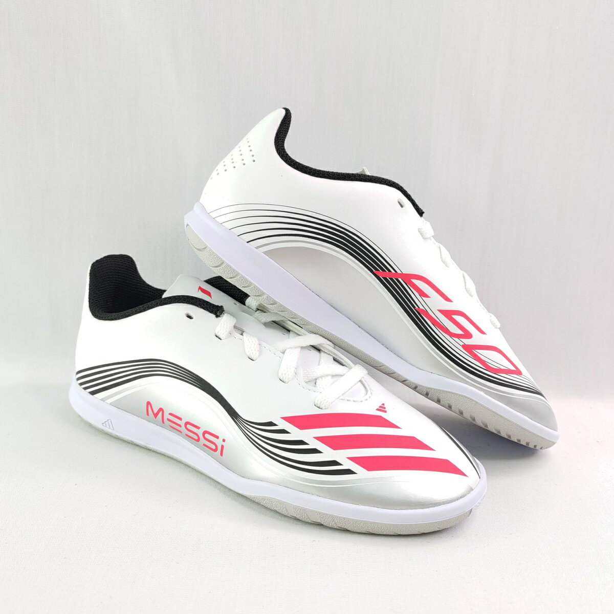 adidas JP7452 梅西 F50 MESSI Club 中大童 足球鞋 室內 平底 白銀紅【iSport愛運動】 1