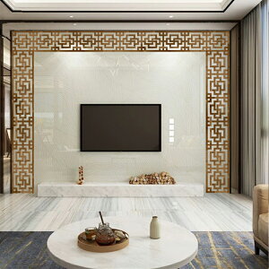 自粘中式客廳電視背景墻面裝飾亞克力立體鏡面影視邊框裝飾條墻貼