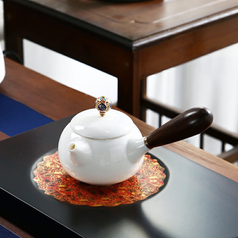 晟窯德化羊脂玉白瓷家用陶瓷功夫茶具實木側把茶壺手工單壺泡茶壺