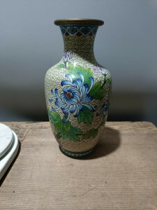 日本回流銅器古董創匯早期精品銅瓶銅胎景泰藍銅花瓶，工好，細路