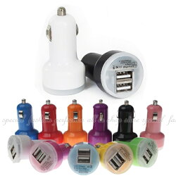 彩色雙USB手機充電器5V/2.1A汽車充電器 奶嘴迷你車充 車載車沖【DM225】◎123便利屋◎