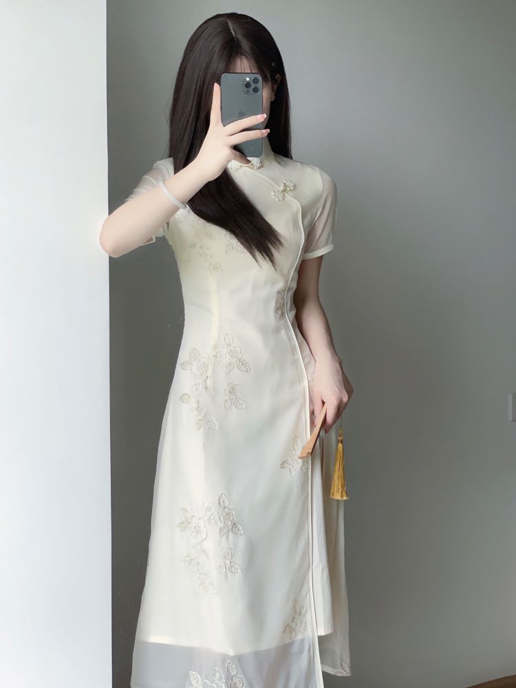 改良旗袍小清新純欲風新中式國風年輕款時尚百搭遮肉顯瘦裙夏季新款【聚寶屋】
