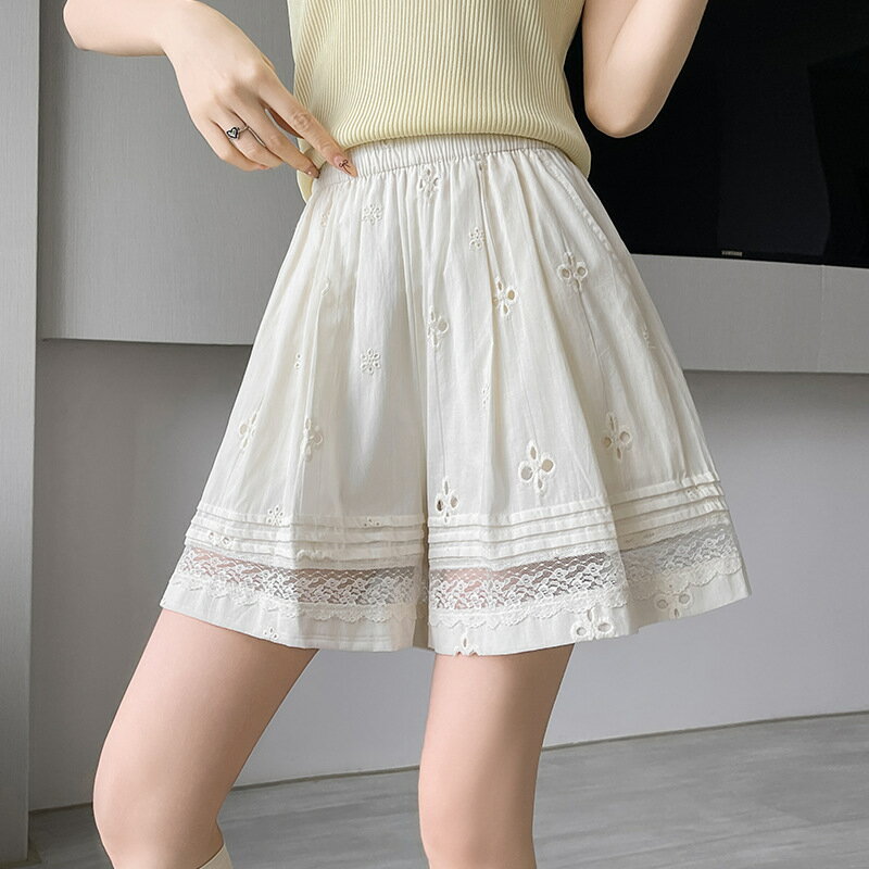 現貨+預購 女高腰長褲寬褲顯瘦薄款垂感寬鬆直筒褲休閒褲-蕾絲拼接長褲74ls49【獨家進口】【米蘭精品】