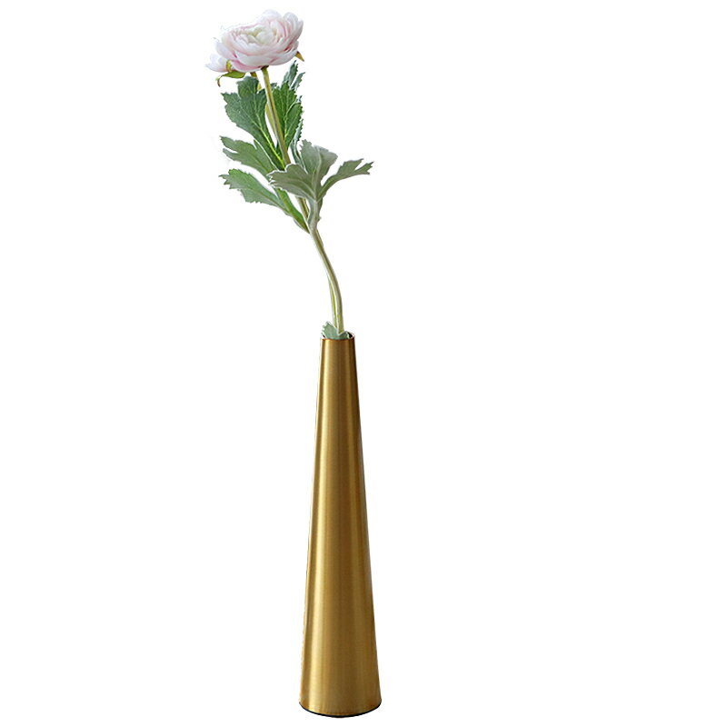 日式金屬花瓶小清輕金色錐形花瓶簡約創意花藝家居干花裝飾花插