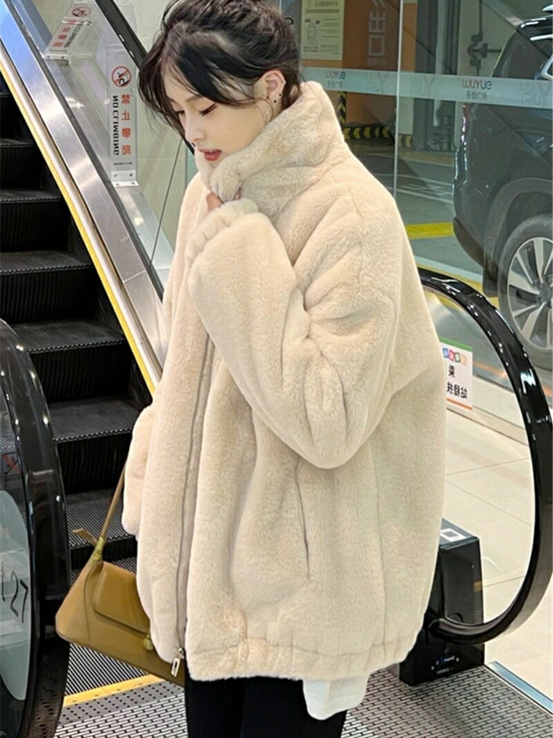 皮草女羊羔毛外套2024秋冬年輕新款仿獺兔毛毛絨大衣短款加厚棉服【雲木雜貨】