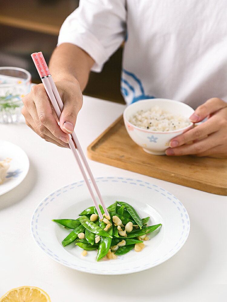日式櫻花合金筷子防滑防霉創意家用餐具抗菌一人一筷情侶筷子套裝