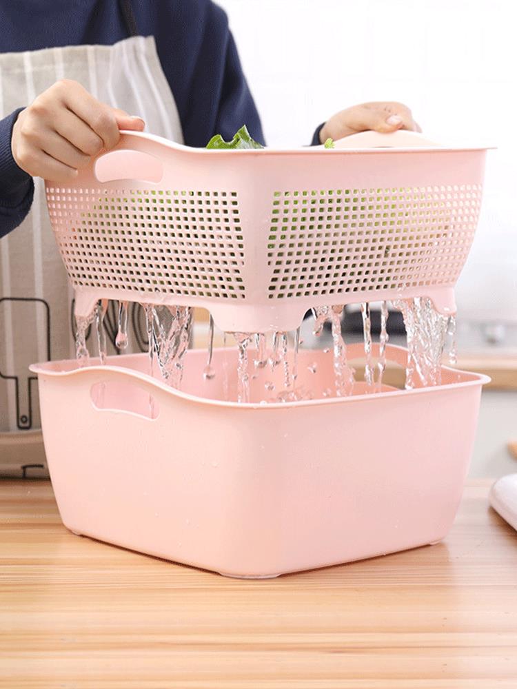 廚房雙層瀝水籃洗菜盆長方形多功能菜籃子塑料水果盤客廳家用創意