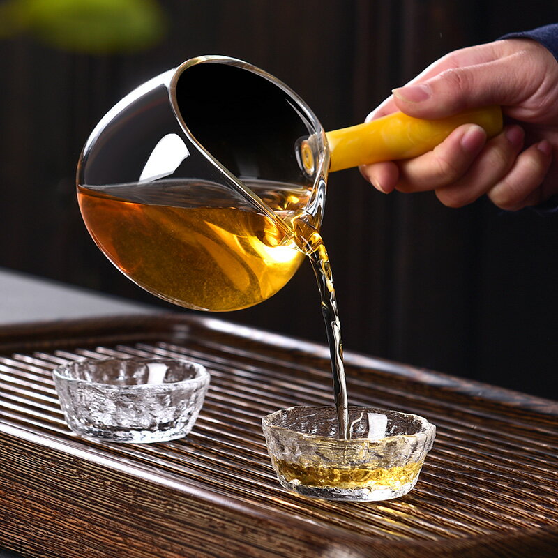 陶福氣 耐熱玻璃茶具公道杯加厚茶海分茶器 錘目紋泡茶隔 茶配件