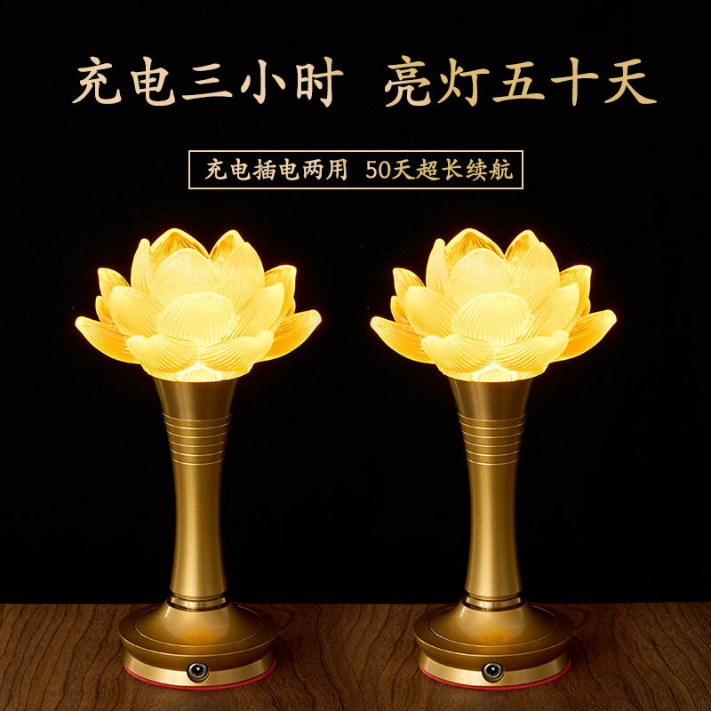 【最低價】【公司貨】新款可充電蓮花燈菩薩供佛燈led七彩水晶琉璃佛堂佛前供燈長明燈 6