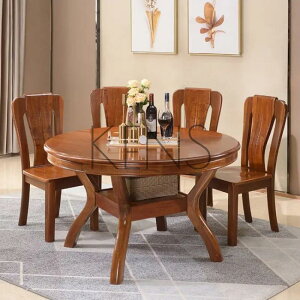 餐桌 金絲胡桃木實木椅組合吃飯桌大戶型圓桌一桌六椅高檔餐廳家具
