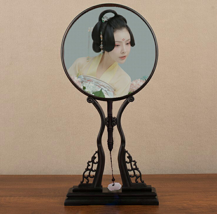 定制10寸 圓形照片宮扇形  復古雙面相片擺件 古風擺臺相框畫框 1