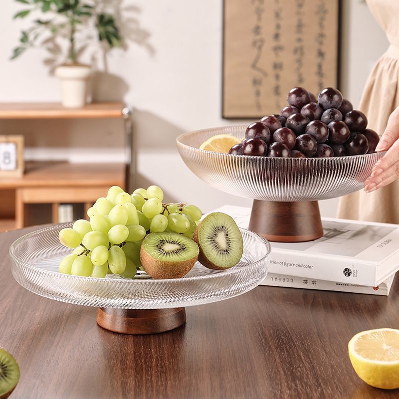 水果盤 客廳水果盤 幹果盤 復古實木高腳玻璃水果盤家用客廳茶幾果盆中式高檔大氣糖果零食盤
