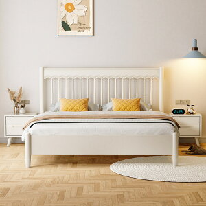 優樂悅~全實木床白色1.8米現代簡約單雙人床1.5m復古奶油風格北歐公主床