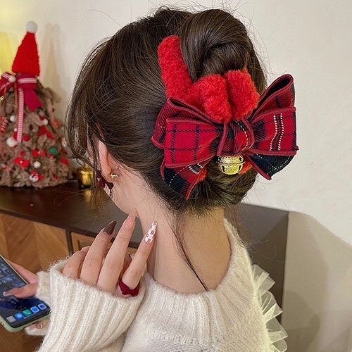 ANNAS 韓國聖誕節鯊魚夾 毛毛鯊魚夾 鈴鐺 格紋 蘇格蘭紋 蝴蝶結 聖誕禮物 聖誕髮夾 聖誕鯊魚夾