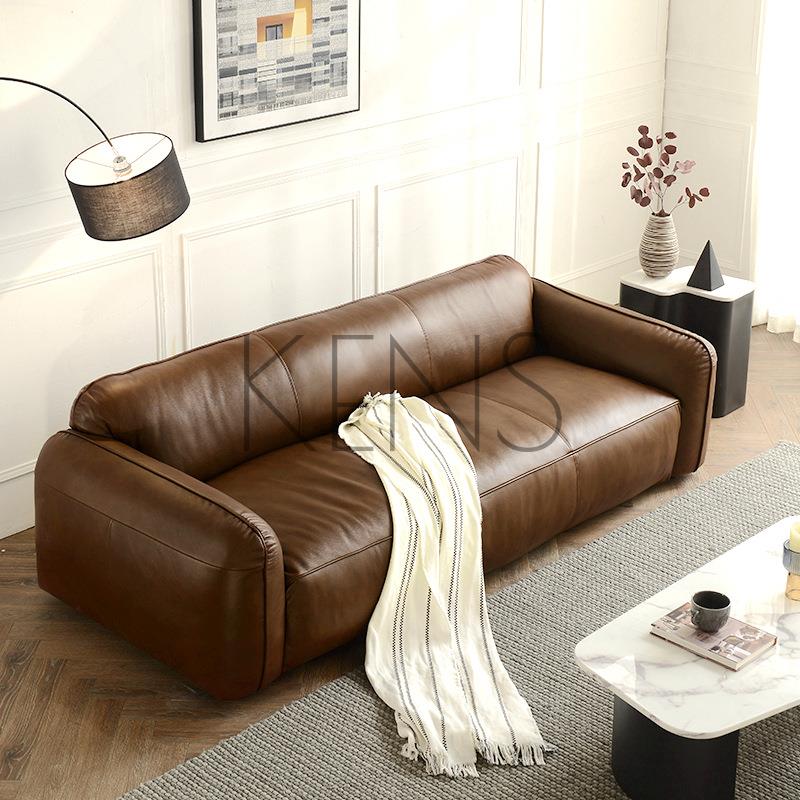 【KENS】沙發 沙發椅 意式極簡超纖皮小沙發小戶型客廳家用復古風簡約輕奢設計師直排沙
