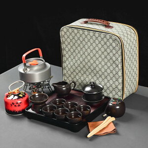 旅行茶具 功夫旅行茶具套裝戶外便攜式包車載野外露營泡茶壺帶燒水壺煮茶爐