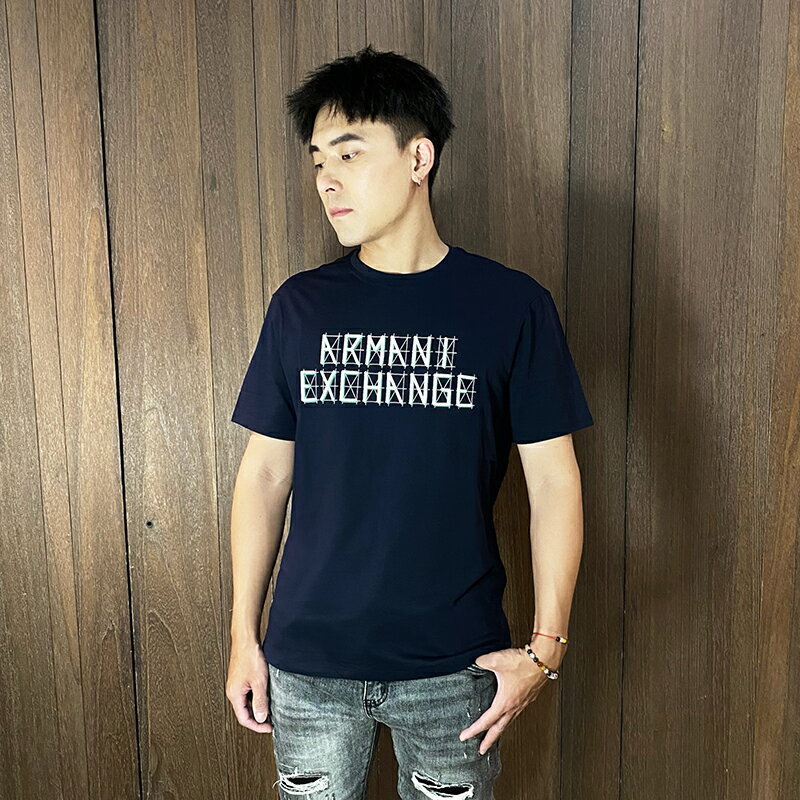 美國百分百【全新真品】Armani Exchange 短袖 棉質 T恤 男款 AX 上衣 logo 短T 深藍 DD98