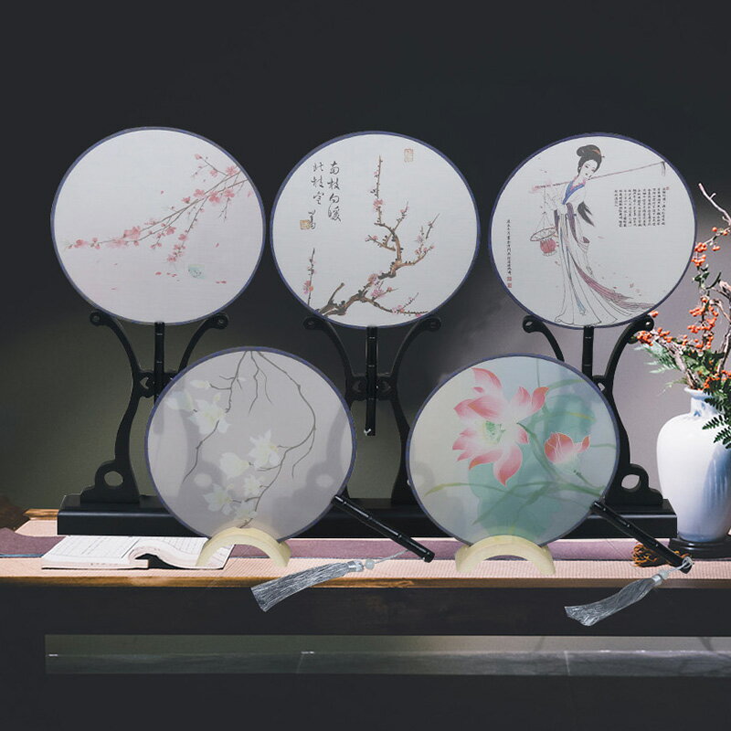 中式禪意擺件古風團扇古典扇子拍攝表演道具客廳桌面復古裝飾扇子