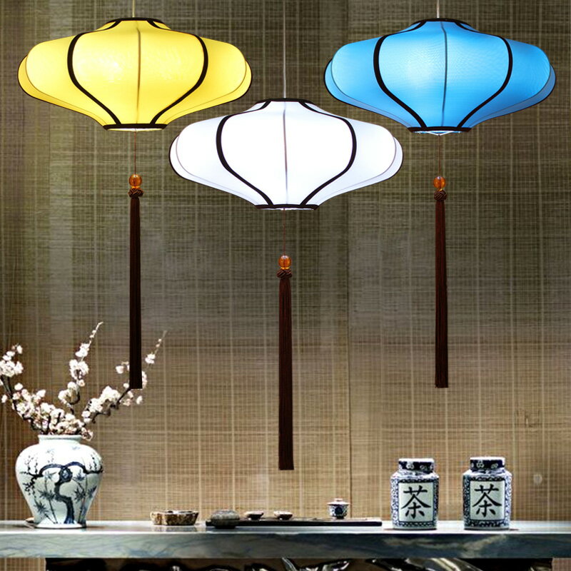 2021新款手繪燈籠餐廳茶樓客廳裝飾吊燈布藝燈創意古典現代中式燈