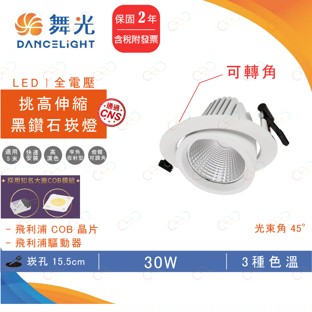 舞光 LED 挑高伸縮黑鑽石崁燈 15.5CM 30W 可轉角崁燈 投射崁燈 高瓦數崁燈 崁燈 (A Light)