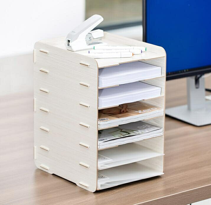 辦公桌收納 辦公桌收納架木質置物架文件夾收納盒分層a4