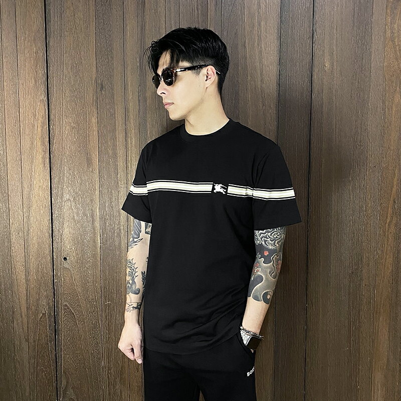 美國百分百【全新真品】Burberry 短袖 棉質 T恤 歐洲精品 logo 經典戰馬 上衣 短T 黑色/白色 DA74