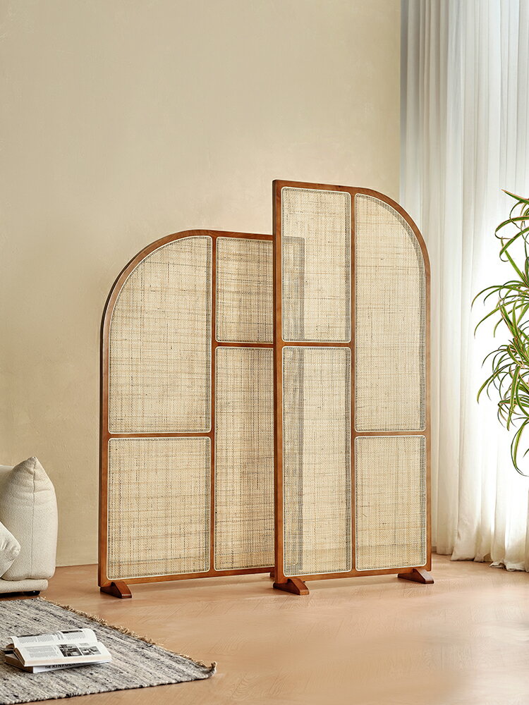 優購生活 日式實木藤編屏風組合小戶型客廳創意隔斷墻可移動新中式禪意座屏屏風櫃 屏風 隔間 客廳 玄關櫃 隔板 屏風架訂製 2