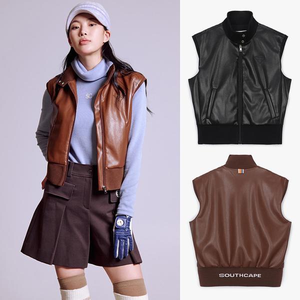 【元素運動】新款高爾夫服裝女士無袖背心golf生態皮革休閑純色外套馬甲