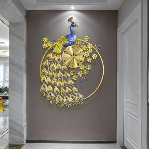 歐式時尚輕奢鐘表客廳創意孔雀掛鐘家居裝飾藝術時鐘熱賣