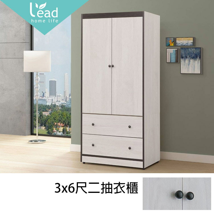 3x6尺二抽衣櫃 衣架 衣櫃 收納櫃 鬥櫃 抽屜櫃 高衣櫥【255-BD01-2】Leader傢居館