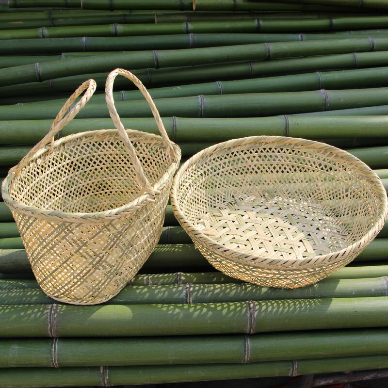 天然手工竹編制品 手提籃 簸箕 竹編筐竹簍竹籃竹扁水果籃果盤