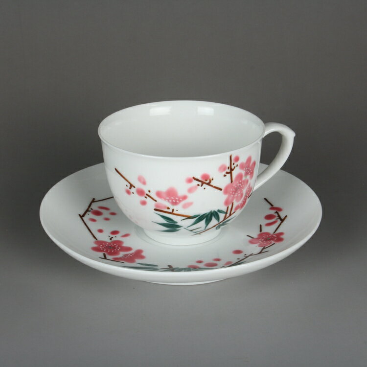 中南海懷仁堂7501瓷手繪水點桃花蓋杯咖啡托杯古玩陶瓷器廠貨瓷器| 協貿