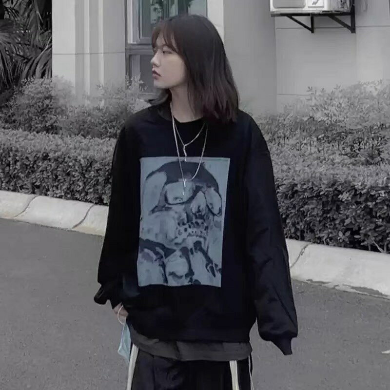 春秋薄款美式hiphop衛衣女oversize歐美高街嘻哈圓領外套上衣