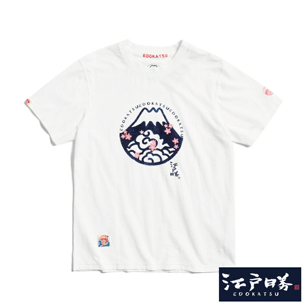 EDOKATSU江戶勝 富士山櫻花LOGO短袖T恤-男款 米白色