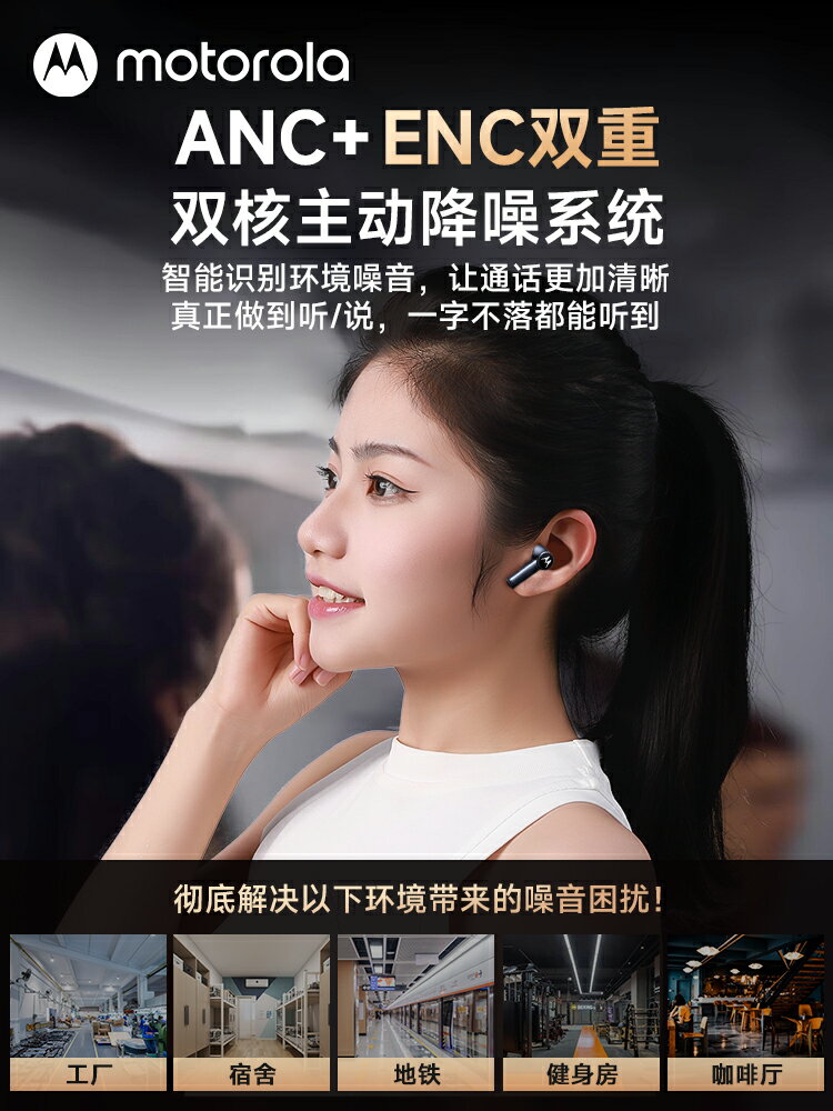 摩托羅拉藍牙耳機主動降噪真無線入耳式運動新款適用小米華為蘋果-朵朵雜貨店