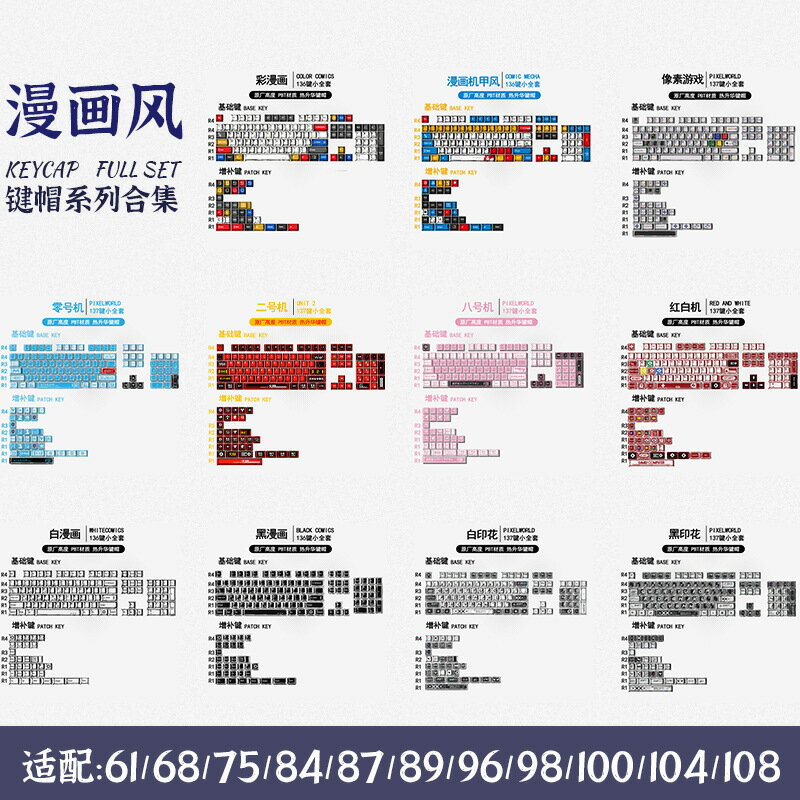 經典百混燈高達鍵帽EVA紅白機印花集畫素遊戲漫畫合集適配櫻桃z75