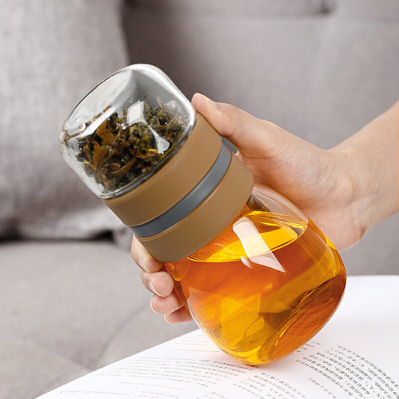 茶水分離杯男士高檔泡茶杯子個人專用便攜隨行杯女夏季單層玻璃杯