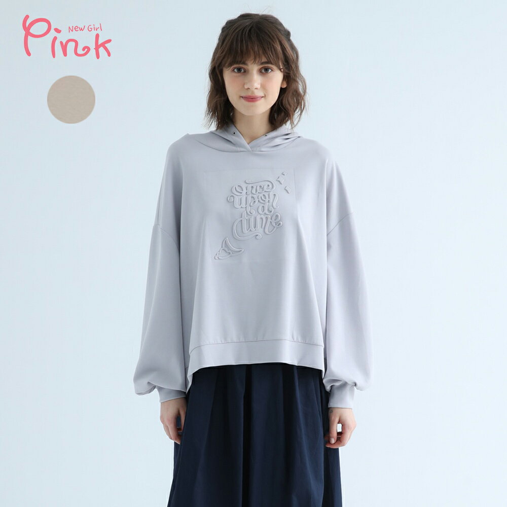 Pink*立體浮雕落肩連帽長袖上衣  X2310LC