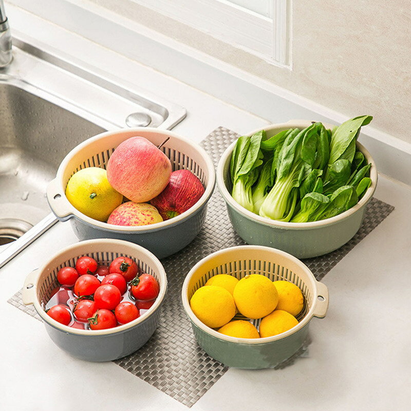 蔬菜水果瀝水籃6件套 大中小三套裝 每套雙層