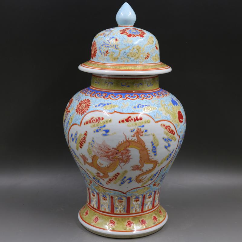 清乾隆年制粉彩龍鳳紋將軍罐 仿古出土老貨瓷器擺件 古董古玩收藏1入