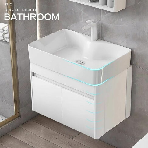 免運 浴室櫃 洗手盆 太空鋁浴室柜小戶型圓角洗臉盆柜組合衛生間陶瓷一體洗漱臺洗手盆特惠/開立發票 全館8折H0915 1